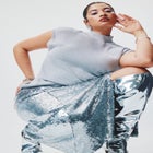 Sequin Shimmer Maxi Skirt With Slit image number null