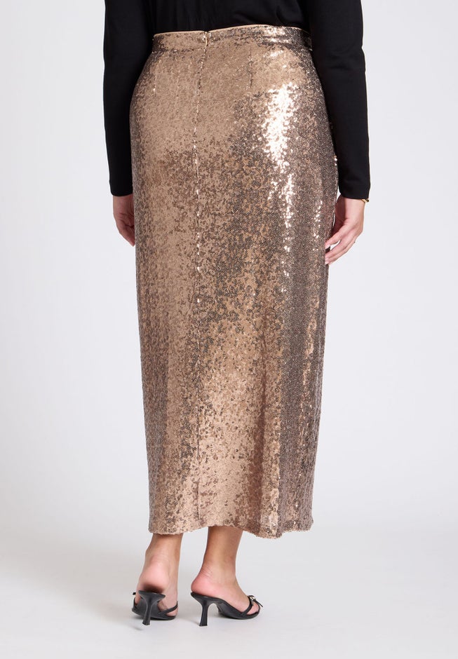 Sequin Shimmer Maxi Skirt With Slit image number null