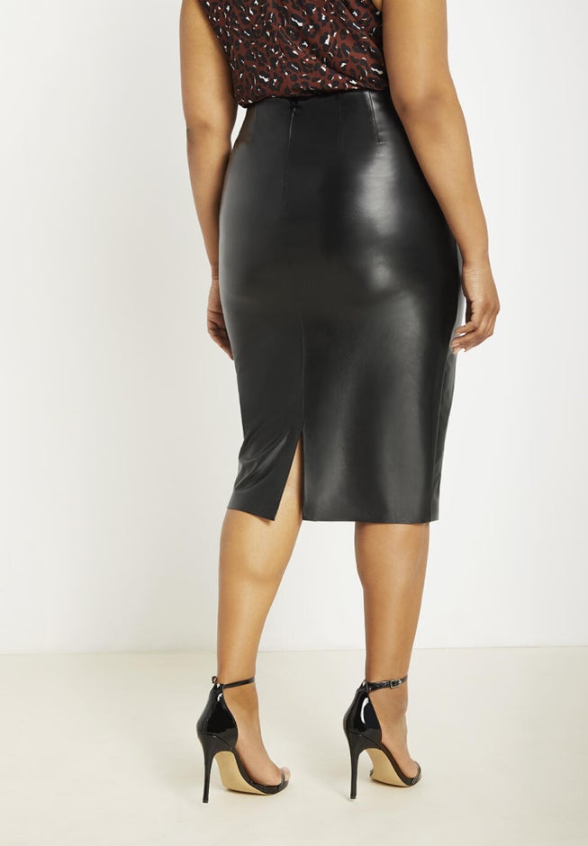 Faux Leather Column Midi Skirt image number null