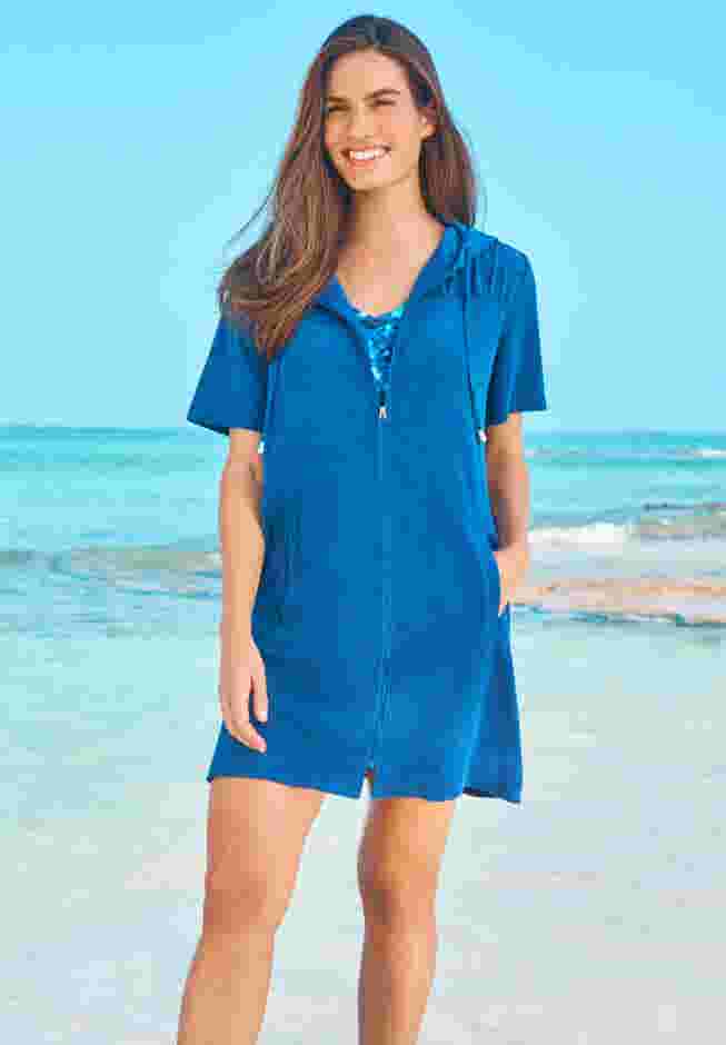 Hooded Terry Swim Cover Up image number 0