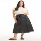 Paneled Faux Leather Midi Skirt image number null