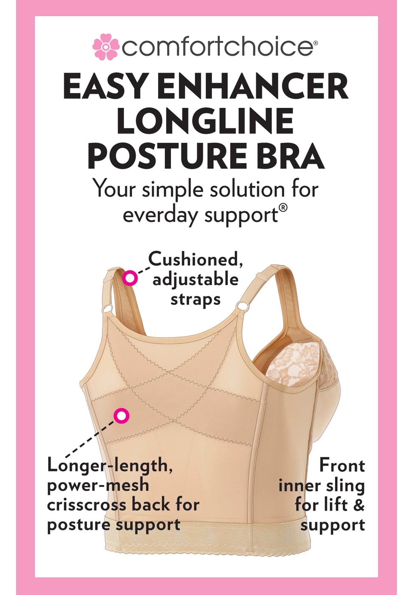 Easy Enhancer&reg; Wireless Longline Posture Bra image number 3