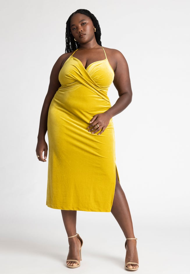 Velvet Midi Dress With Cowl image number 2