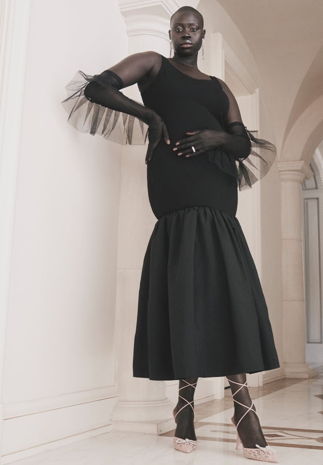 Knit Dress With Taffeta Skirt image number null