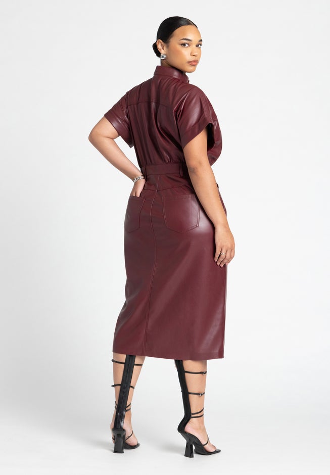Faux Leather Midi Dress image number null