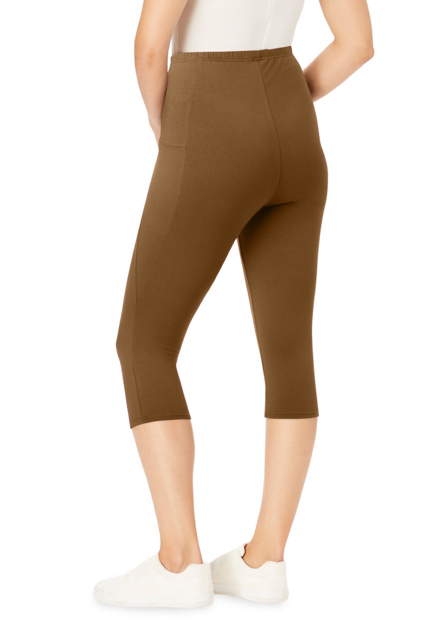 Stretch-Cotton Knit Pull-On Pocket Capri Leggings image number 1