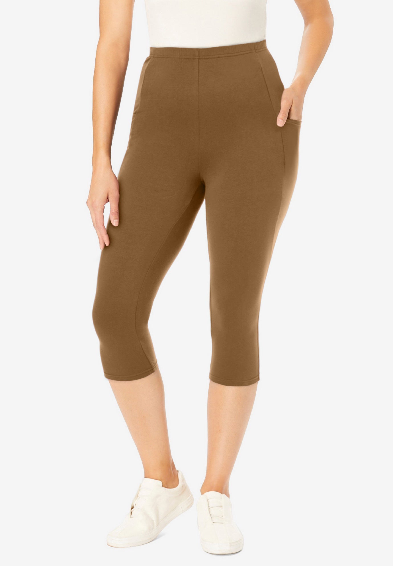 Stretch-Cotton Knit Pull-On Pocket Capri Leggings image number 0