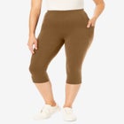 Stretch-Cotton Knit Pull-On Pocket Capri Leggings image number null