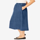 7-Day Elastic-Waist All-Cotton Pull-On Denim Jeans Skirt image number null