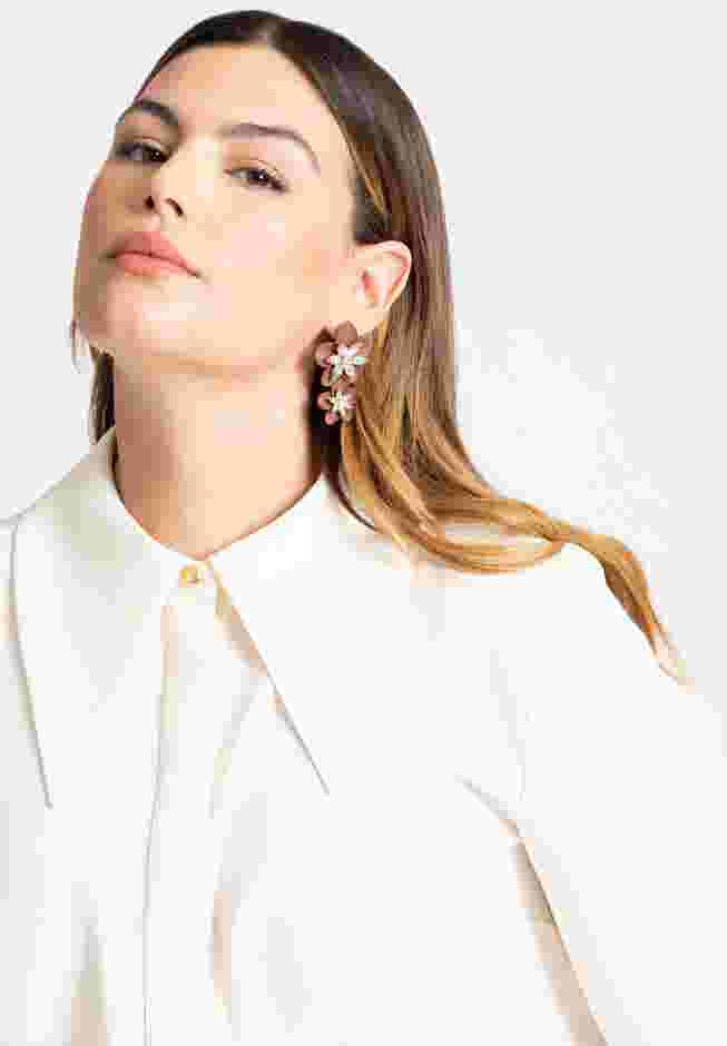 Two Tier Metal Floral Earrings image number 0