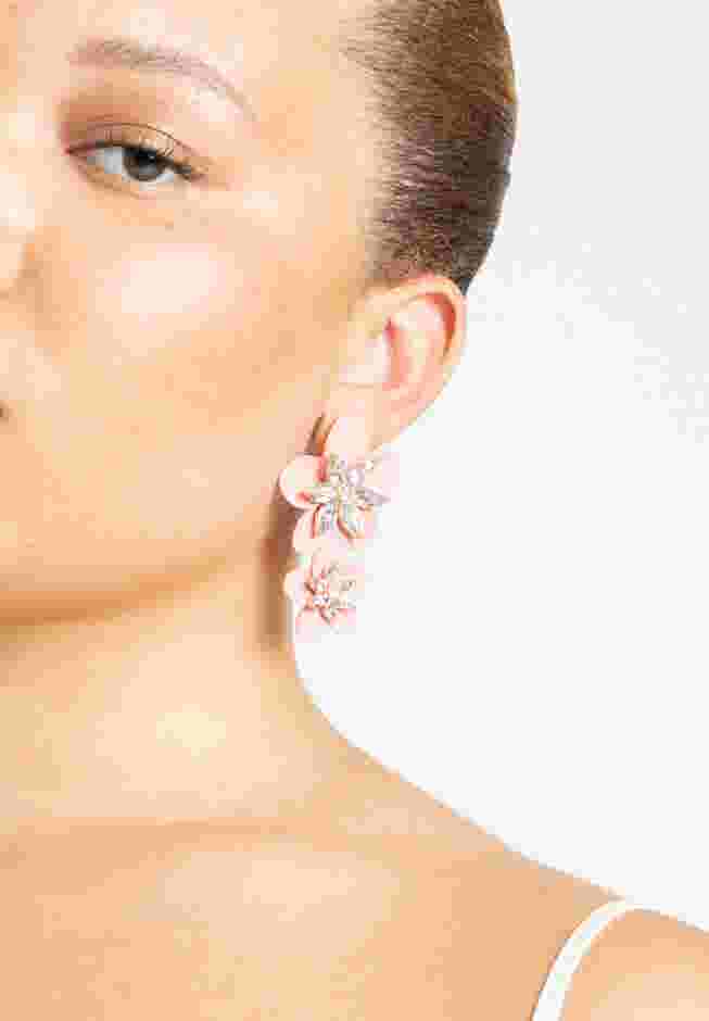 Two Tier Metal Floral Earrings image number 0