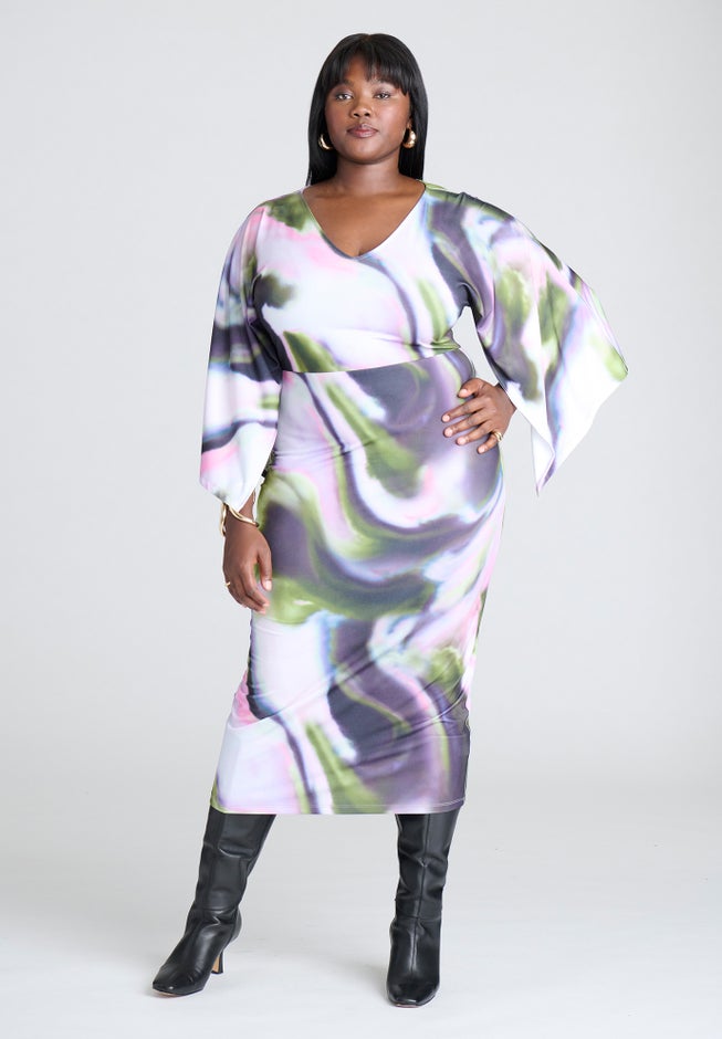 Printed Hankerchief Midi Dress image number null