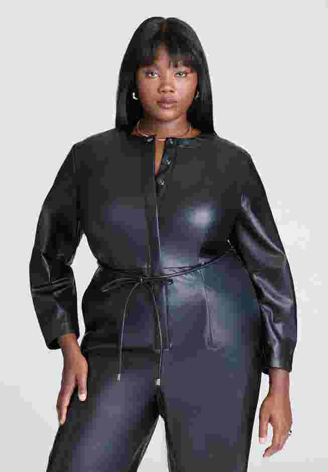 Faux Leather Jumpsuit With Tie image number 2