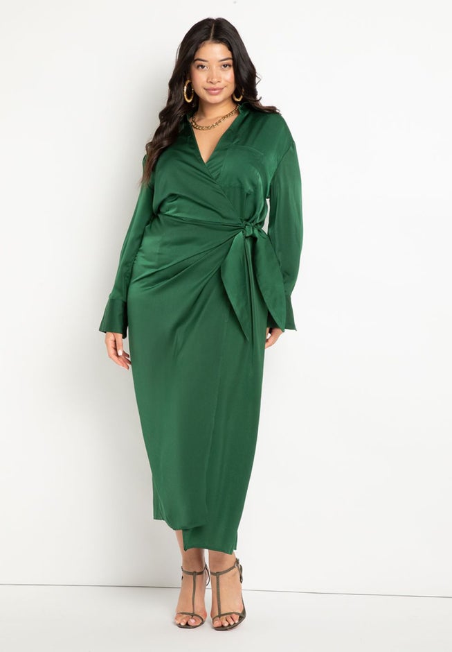 Satin Maxi Wrap Dress image number null