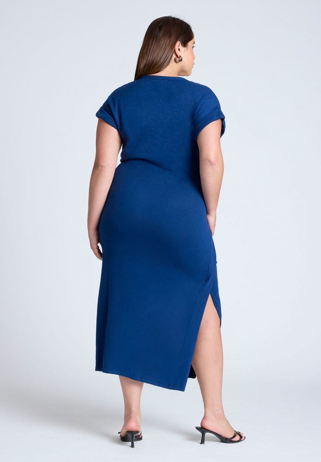 Rolled Sleeve Midi Dress With Buckle image number 1