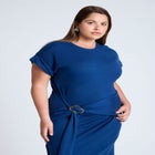 Rolled Sleeve Midi Dress With Buckle image number null