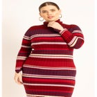Striped Turtleneck Sweater Dress image number null