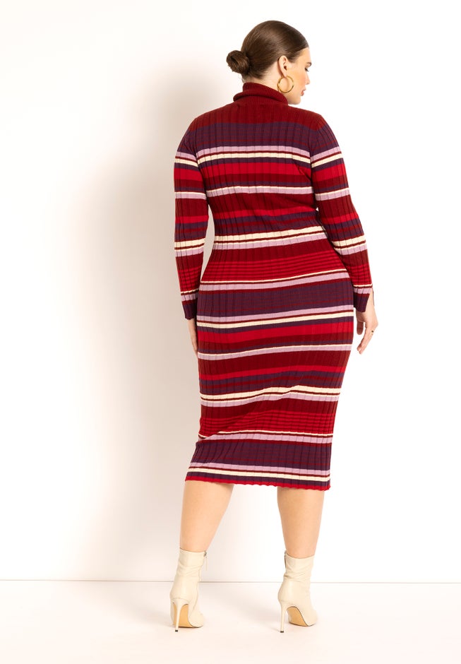 Striped Turtleneck Sweater Dress image number null