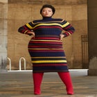 Striped Turtleneck Sweater Dress image number null