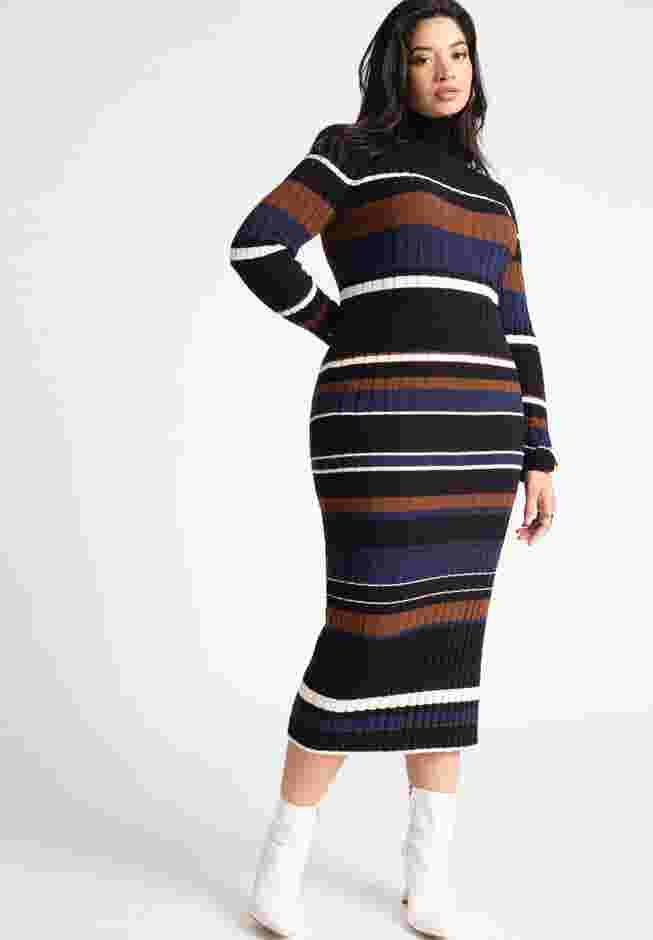 Striped Turtleneck Sweater Dress image number 0