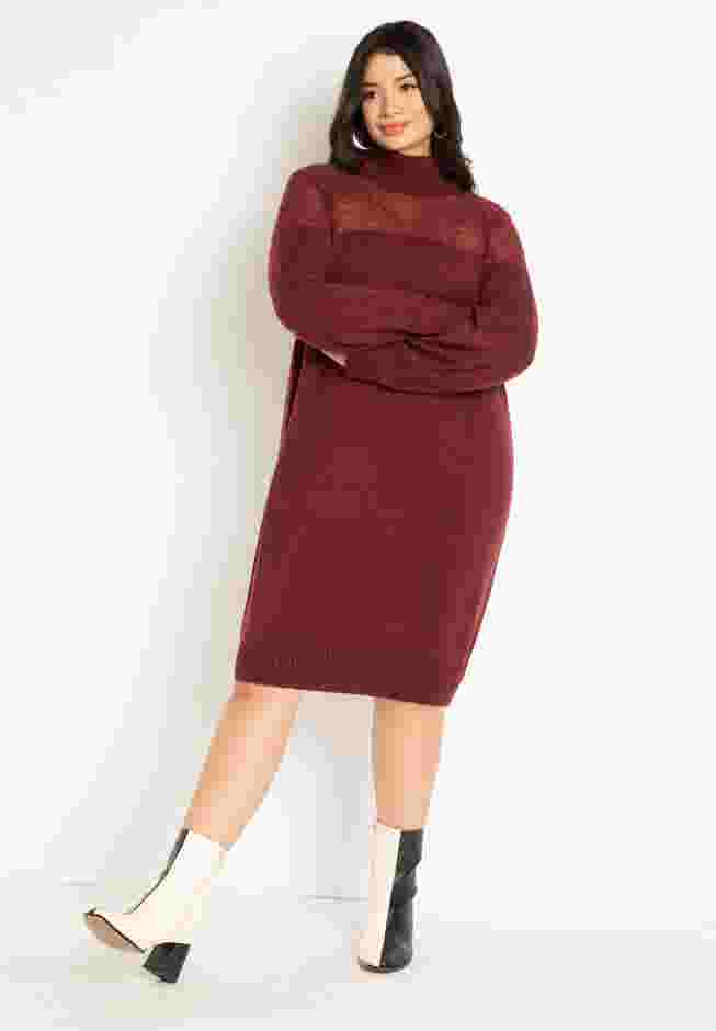 Sweater Dress With Sheer Panel image number 1