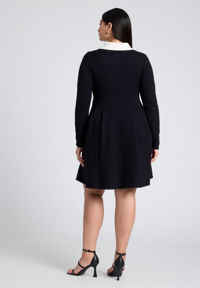 Collared Sweater Dress With Buttons image number null
