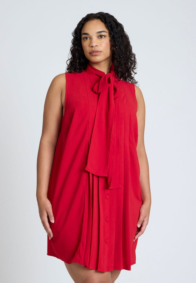 Pleated Bow Neck Mini Dress image number null