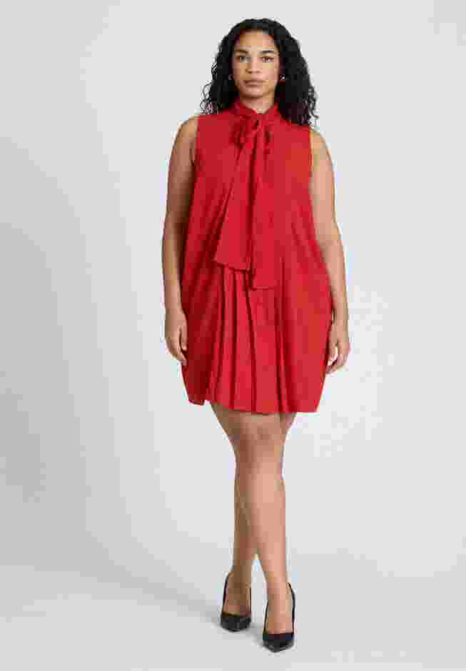 Pleated Bow Neck Mini Dress image number 0