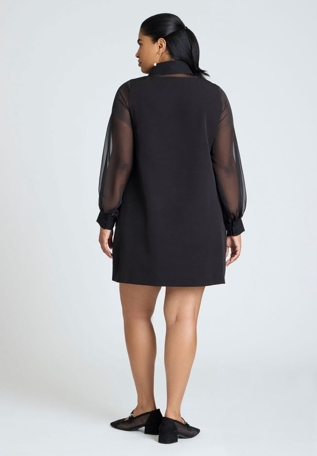 Sheer Sleeve Shirt Dress image number 1