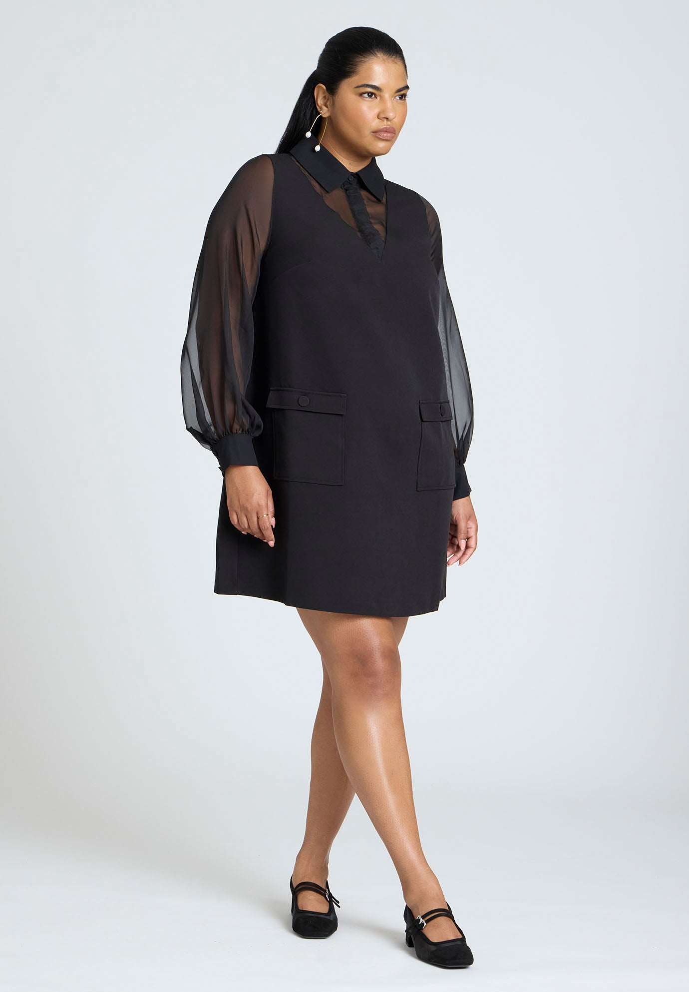 Sheer Sleeve Shirt Dress image number 0