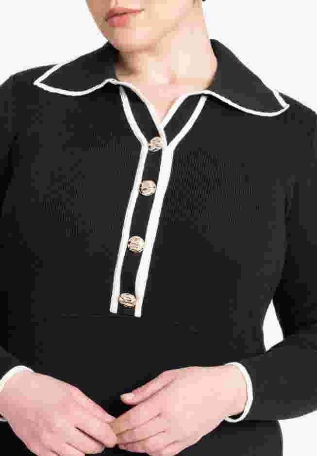 Ribbed Sweater Dress With Collar image number 3