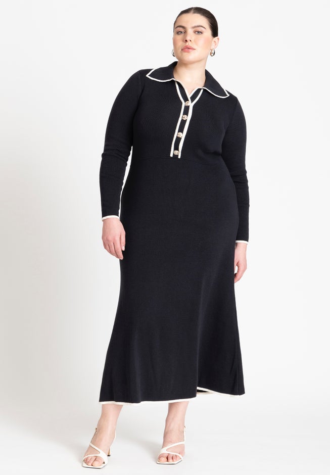 Ribbed Sweater Dress With Collar image number 0
