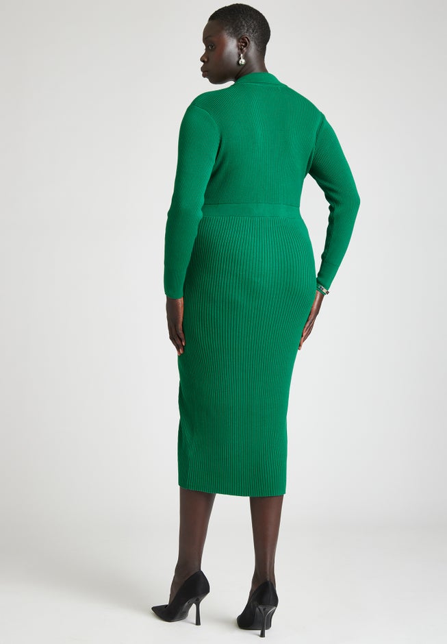 Ribbed Sweater Dress With Button Detail image number null