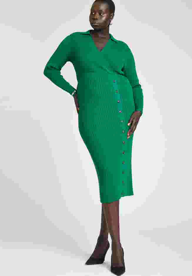 Ribbed Sweater Dress With Button Detail image number 2