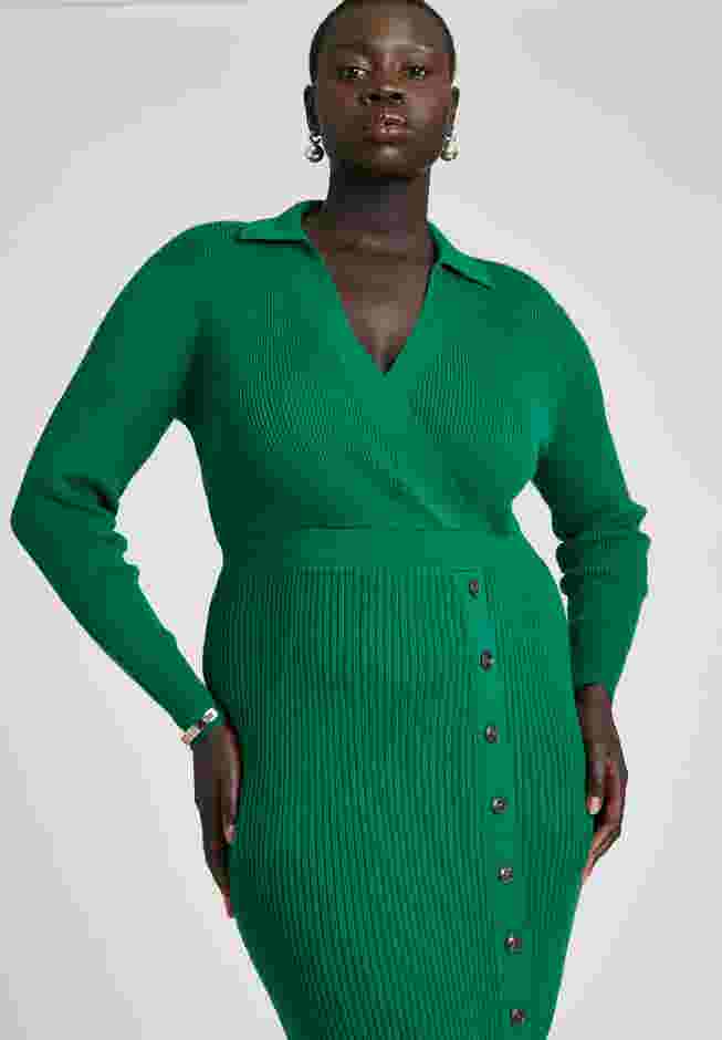 Ribbed Sweater Dress With Button Detail image number 3