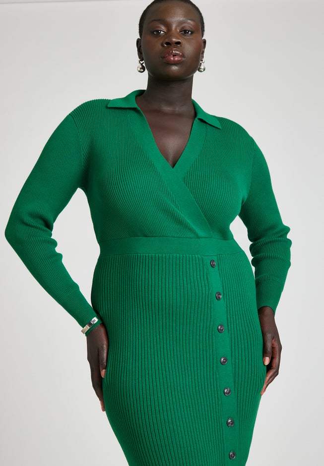 Ribbed Sweater Dress With Button Detail image number null