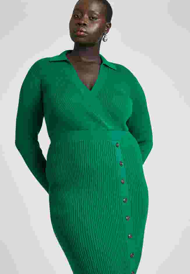 Ribbed Sweater Dress With Button Detail image number 4