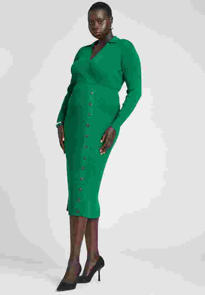 Ribbed Sweater Dress With Button Detail image number 0