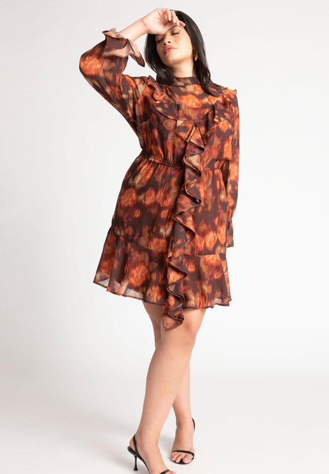 Mock Neck Ruffle Mini Dress image number 1