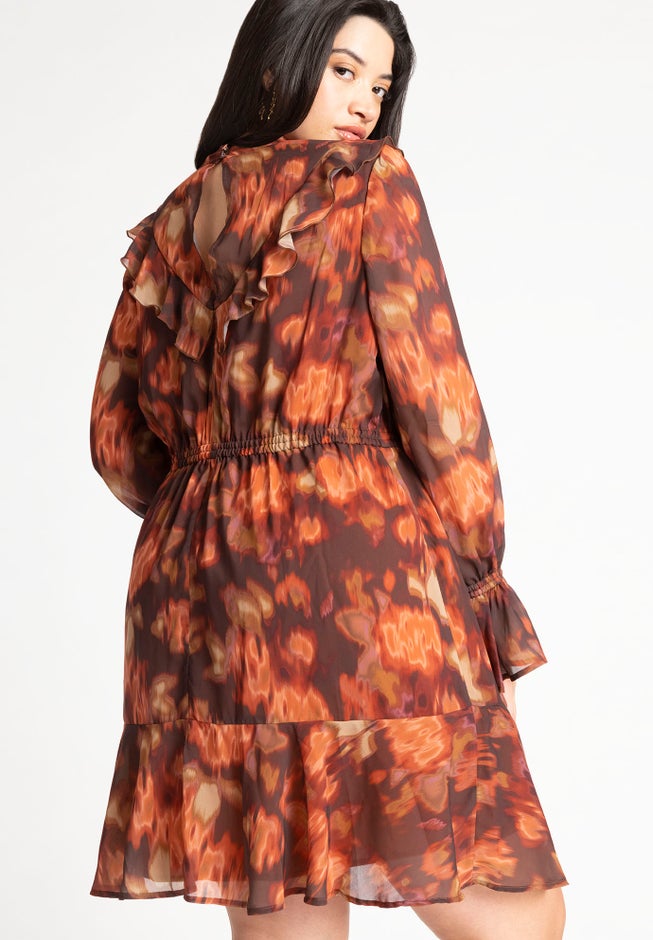 Mock Neck Ruffle Mini Dress image number 3