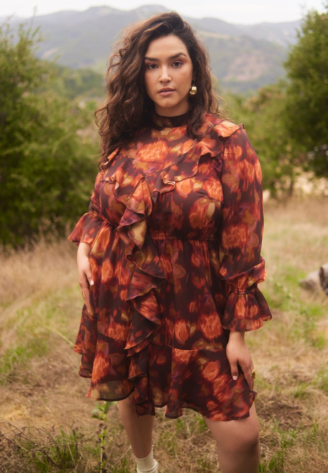 Mock Neck Ruffle Mini Dress image number 0