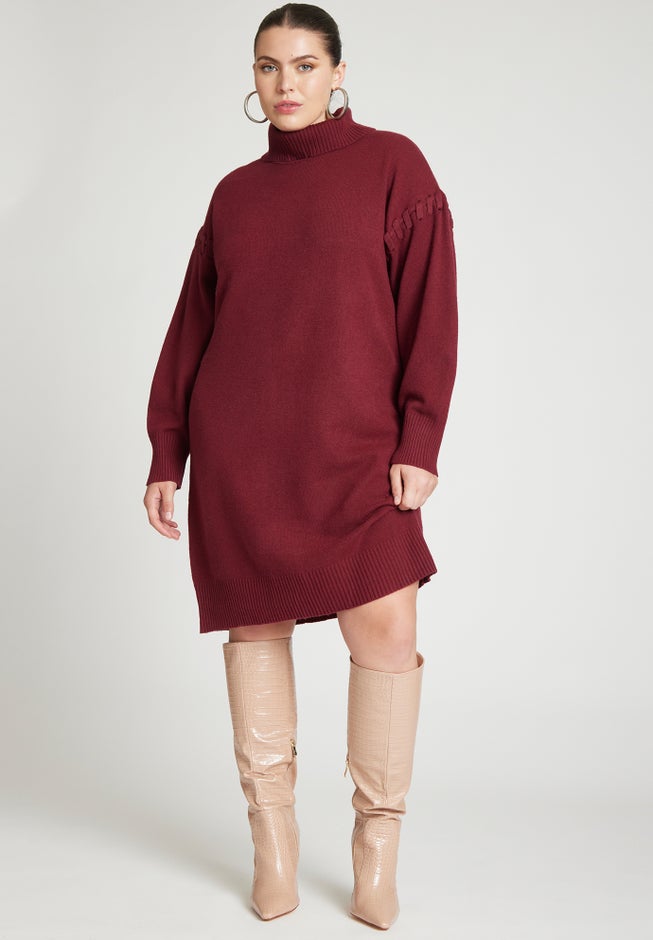 Sweater Mini Dress With Lace Detail image number null