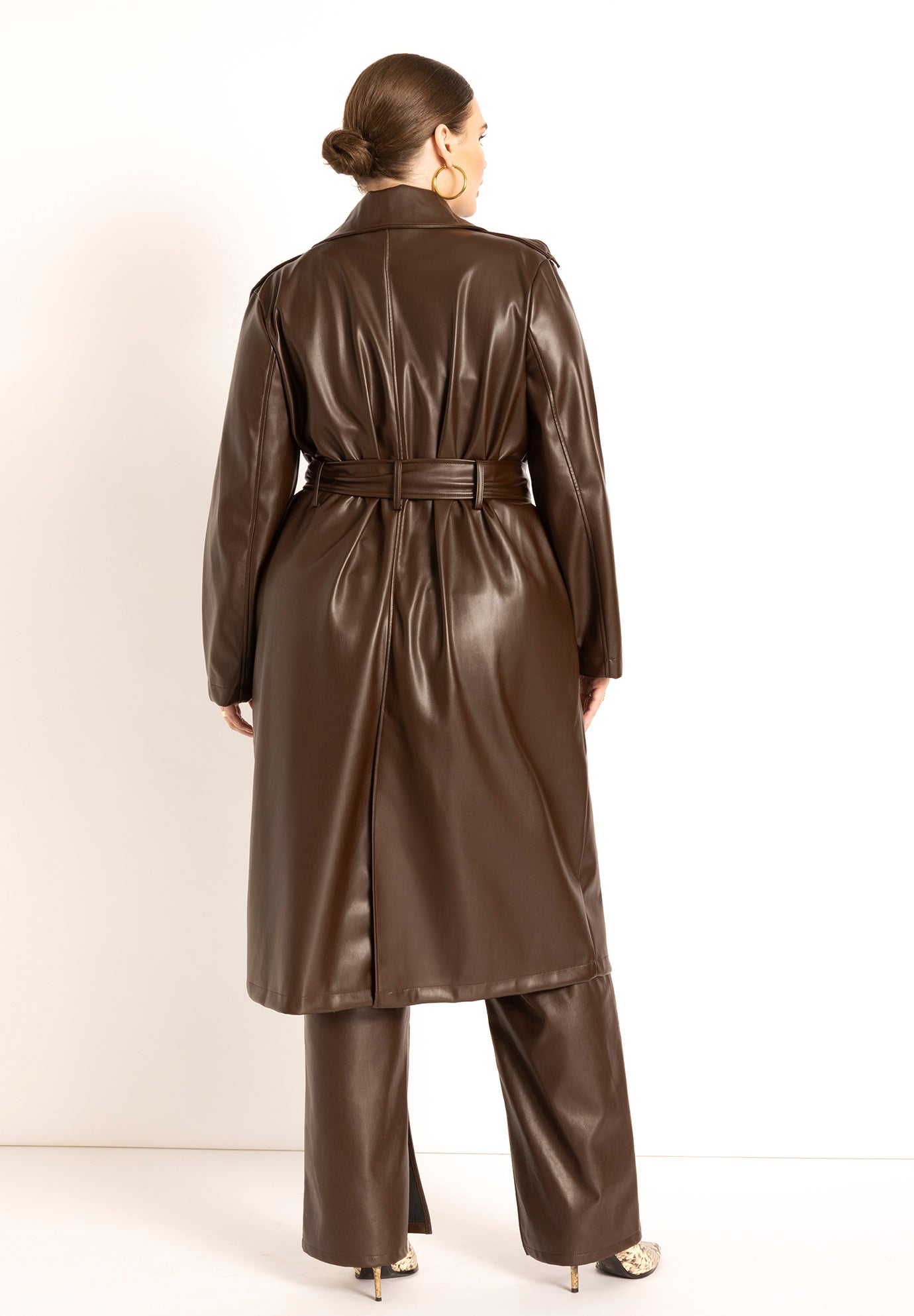 Belted Faux Leather Coat image number 3