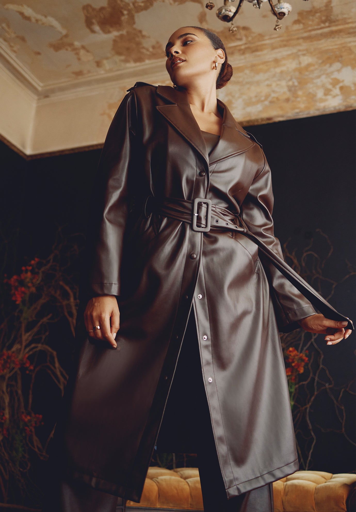 Belted Faux Leather Coat image number 0