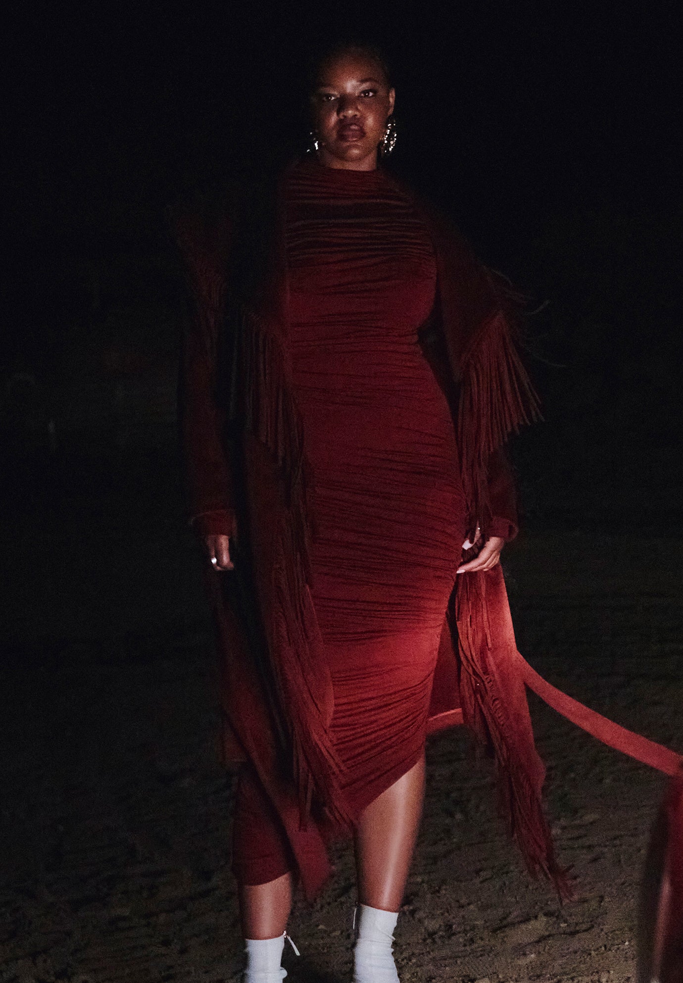 Barkwood x ELOQUII Fringe Coat With Belt image number 1