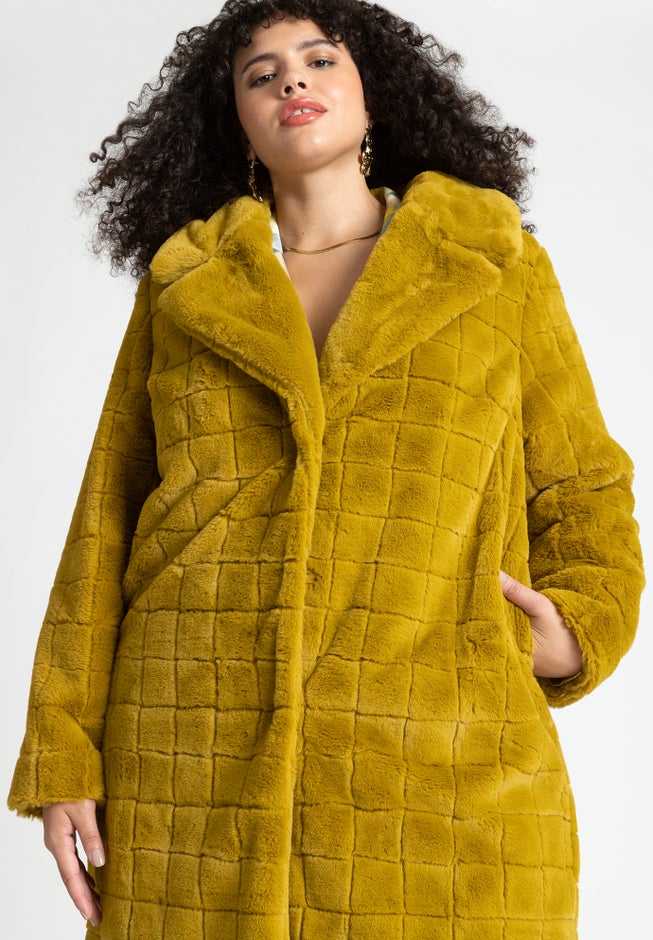 Dimensional Plaid Fur Coat image number null