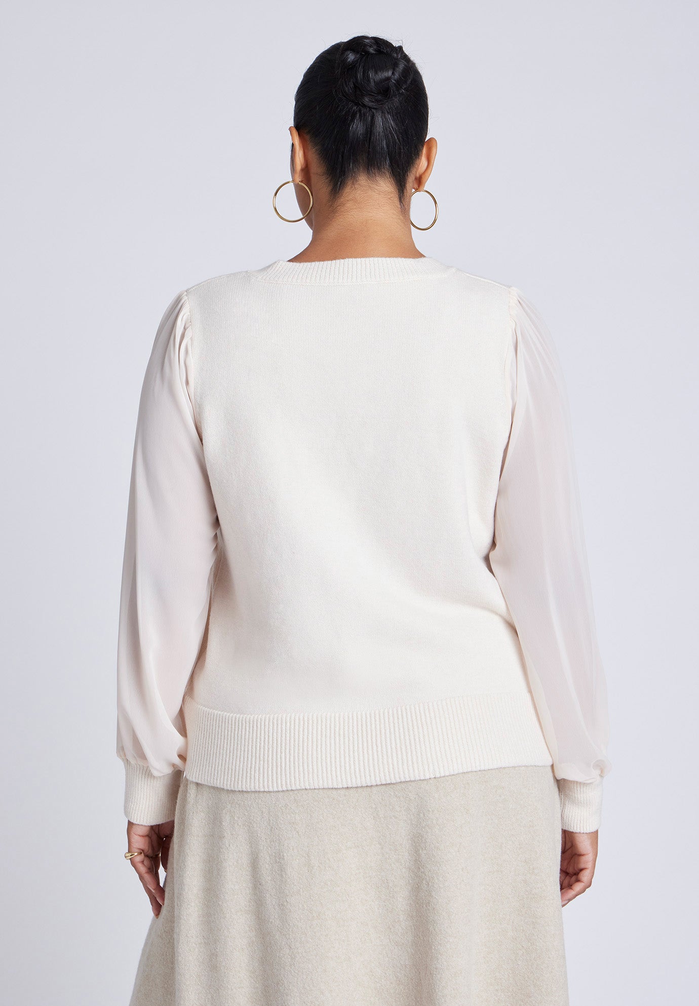 Sheer Sleeve V-Neck Sweater image number 2