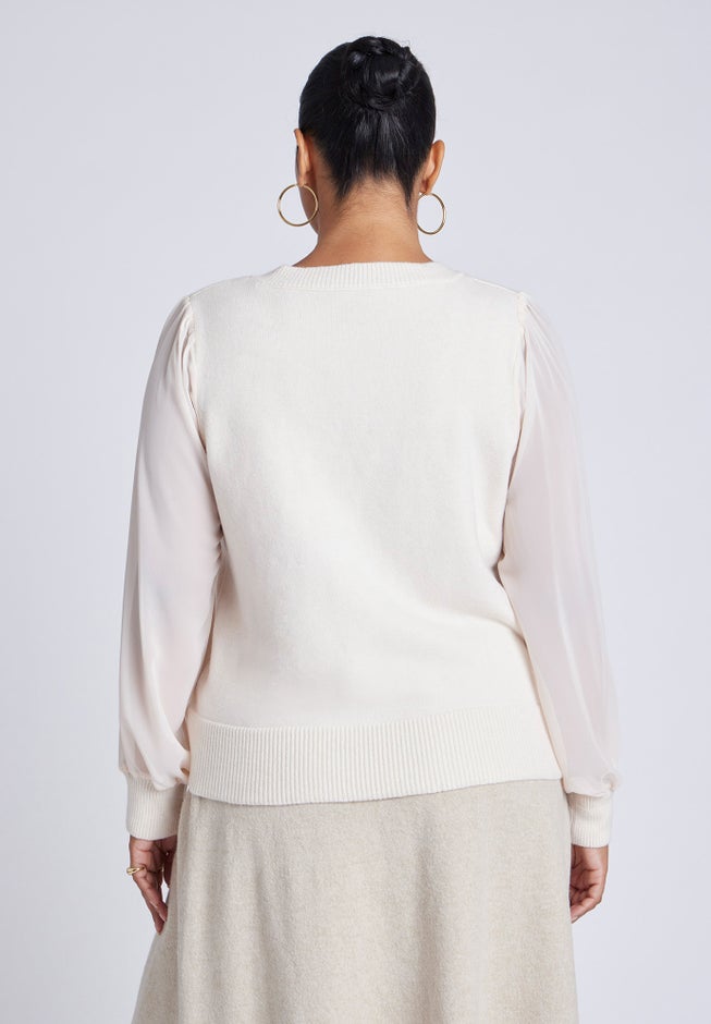 Sheer Sleeve V-Neck Sweater image number 2