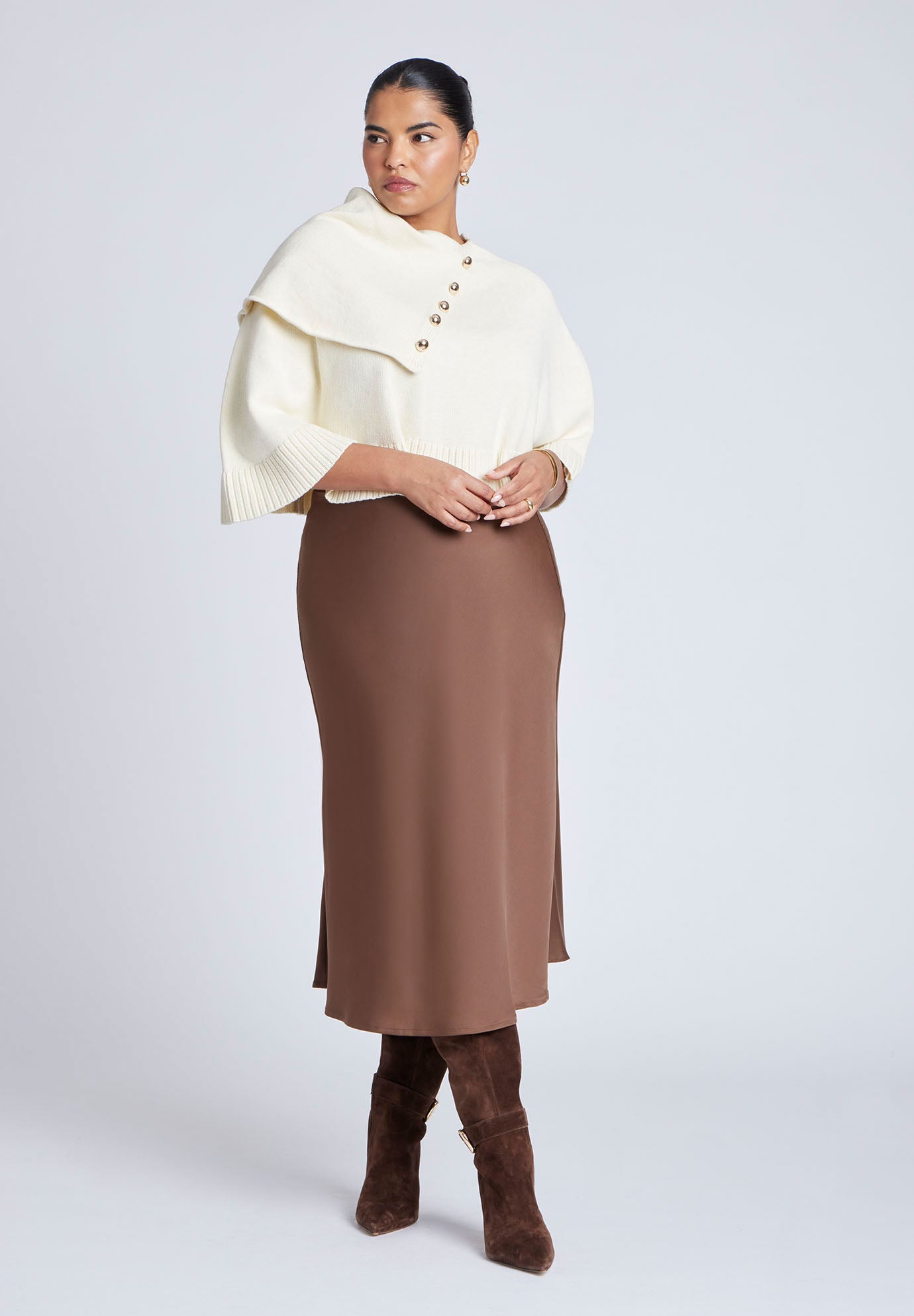 Button Detail Sweater Poncho image number 2