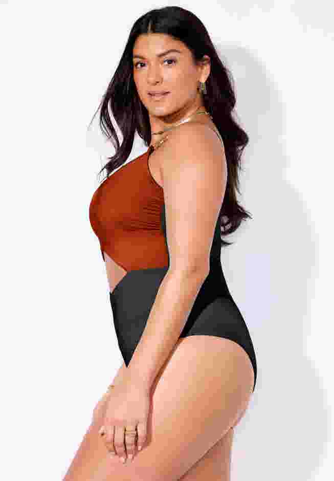 Shimmer Chain Accent Cut Out One Piece Swimsuit image number 2